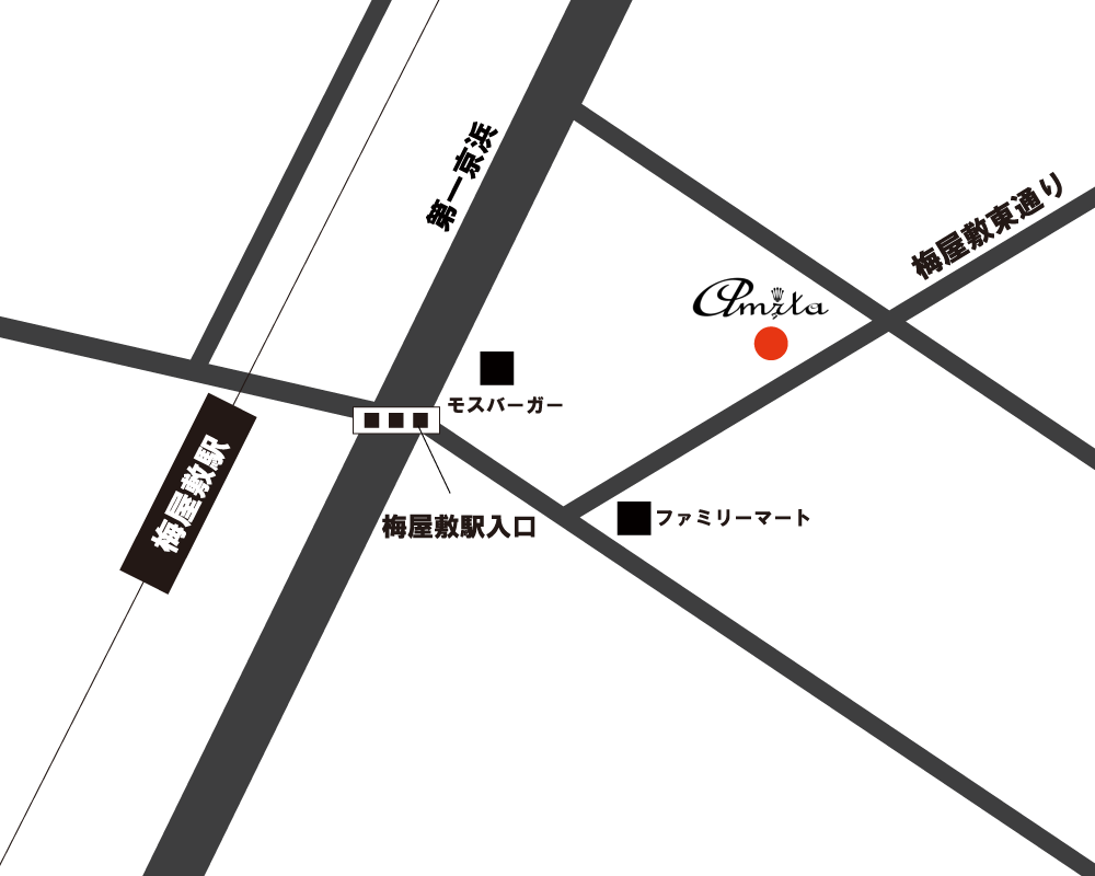 京浜急行梅屋敷駅から美容室アムリタへのアクセスマップ